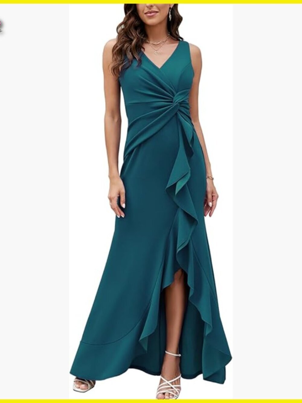 Elegant Formal Evening Dress V-Neck Sleeveless Mermaid Split Wrap Prom Gown